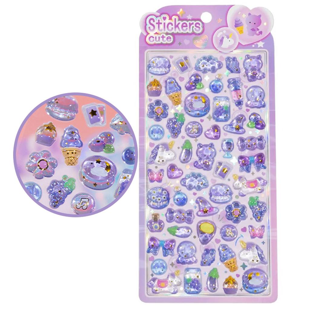 Hot Latest Crystal Dream 3D Embossed Sticker Cartoon Fresh Rabbit Hand-painted Decorative Sticker Jelly Colour Sticker