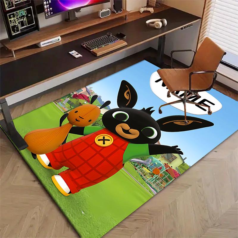 Custom Bing Bunny Mat Personalized Name, Polyester Washable Indoor Entryway Rug, Gift for Christmas, Easter, Thanksgiving Day