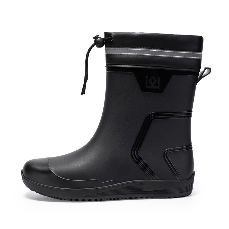 Water Shoes Rain Shoes Men's Medium Tube Waterproof Mouth Elastic Bundle Rubber Shoes Rider Velvet Warm Rain Boots