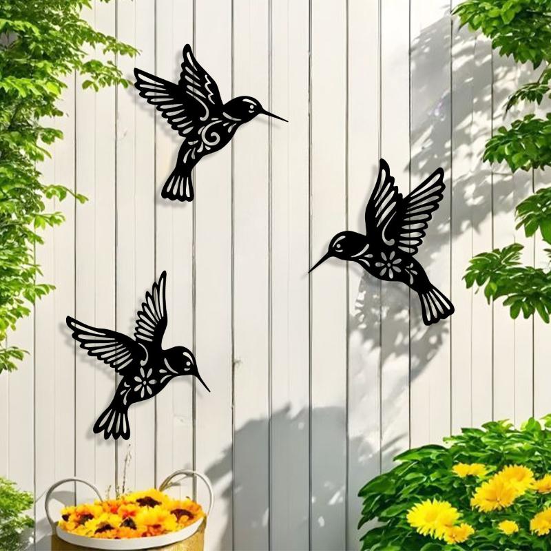 1PC Metal Hummingbird Wall Decoration Hollow Out Iron Bird Sculpture Wall Hanging Figurines Ornament Home Decor