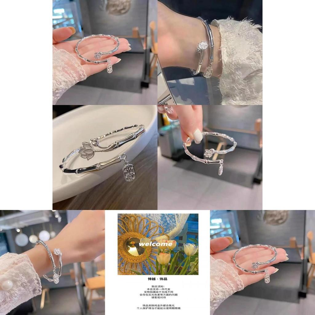 Geometric Lotus Trendy Bamboo Bracelet Chic Alloy Bangle Womens Gift Jewelry