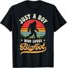 Bigfoot Just A Boy Who Loves Sasquatch Funny Retro Vintage T-Shirt Small
