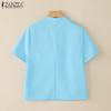 ZANZEA Women Casual V-Neck Summer Short Sleeve Blouse