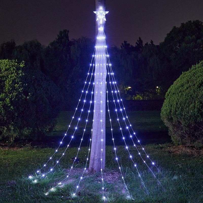USB Five-pointed Star Lamp String 3.5M Waterfall Lamp Courtyard Outdoor Camping Garden Hanging Tree Lamp USB Christmas Led Lamp New Year Decorations