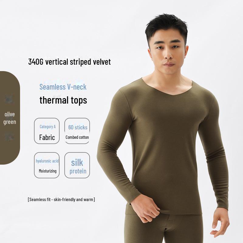 Herren Deutscher Samt Thermo Unterwäsche Set - Nahtlos, Antibakteriell, Übergröße für Herbst/Winter