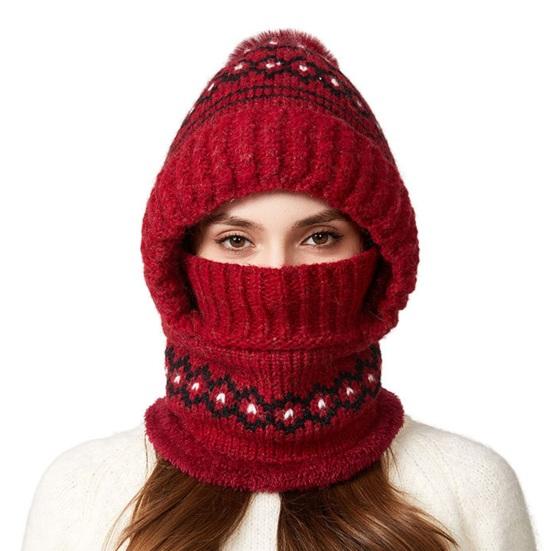 

Вязаная шапка шарф три в одном с капюшоном головной убор лоскутное шитье цвет флисовая подкладка ветрозащитный зимний головной убор