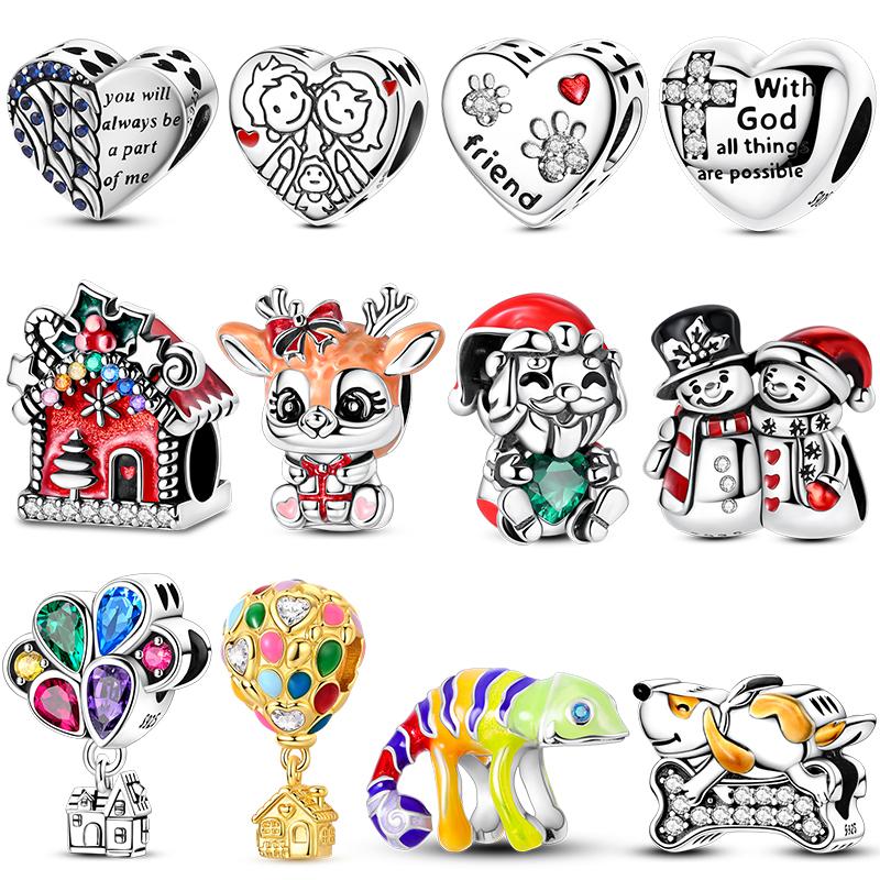 Inlaid Zirconium Sun 925 Silver Travel Balloon Butterfly Love Family Sister Heart Charm Fits Women Jewelry