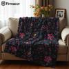 Dark Base Flower Anime Cartoon Flannel Blanket Soft Warm Throw for Bedroom Sofa Car Kids Holiday Gift