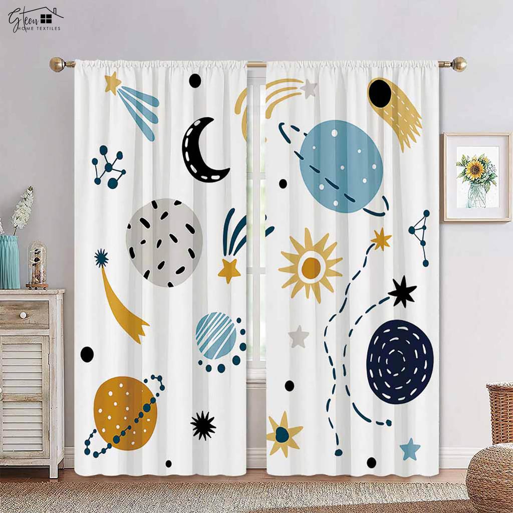 Rainbow Cute Cloud Star Gray Along with White Color Matching Printed Drapes Bed Room Family Room Children's Room Decorative Curtains