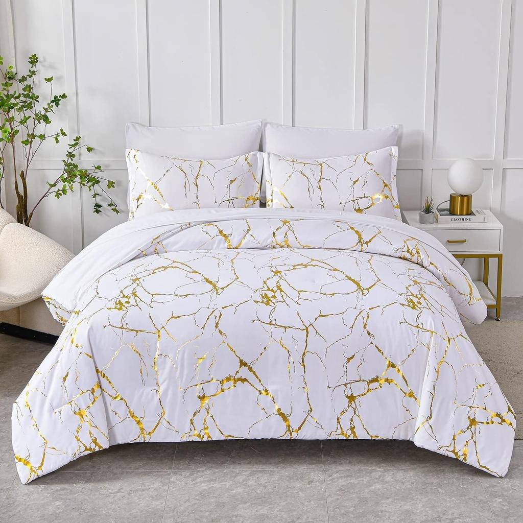Beautiful 3D Printed Golden Marble Bedding Set, Full-size Ultra-fine Fiber Luxurious Modern Down Duvet Cover, Youth Pillowcase