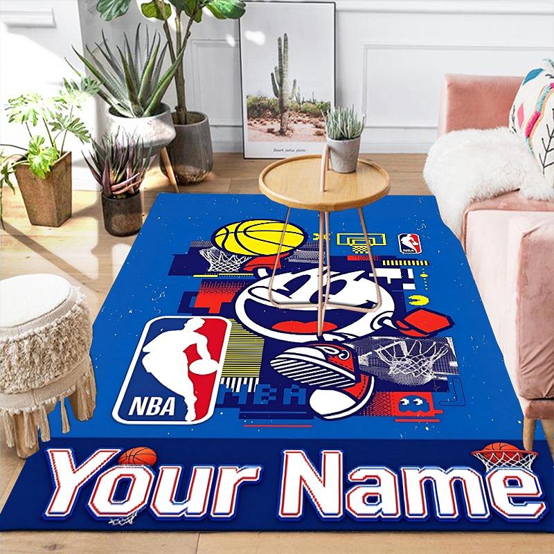 Custom 1Pc Custom Retro Basketball Flannel Personalized Rug Non Slip Floor Mat Soft Carpet for Living Bedroom Office Home Decor Gift