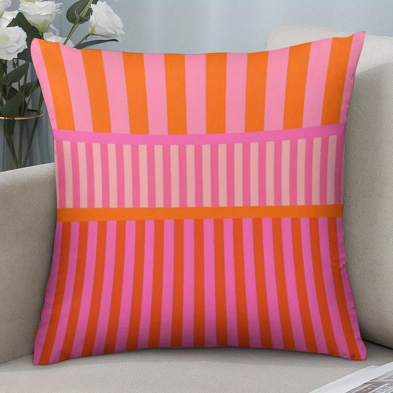 Pink Orange Geometric Stripe Pillow Cover DoubleSided Vintage Zippered Machine Washable Sofa Decor