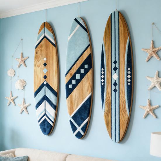 3 ks 12palcové velké námořní surfboardové nástěnné umění Dřevěný surfboard Závěsná pobřežní cedule pro obývací pokoj Ložnici Domácí dekorace