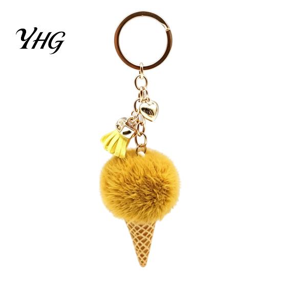 Soft Decorative Charm Plush Ice Cream Keychain for Backpacks, Fluffy Cone Keyring Decor Bag Charm, Pendant with Metal Ring Backpack Decoration