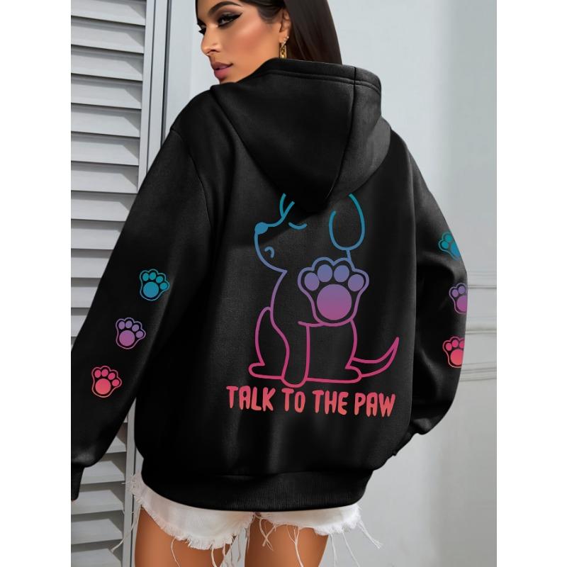 Spricht Mit Der Pfote Lustiger Hunde-Print Damen Kapuzenpullover Mode Bequem Vielseitig Hoodie Herbst Weiche Fleece-Kleidung Lässige Warme Oberteile