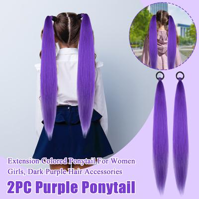 2PC Purple Ponytail Extension Colored Ponytail For Women Girls, Dark Purple Hair Accessories