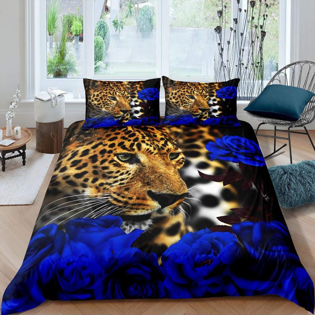 Leopard Print Duvet Cover Set Queen Cheetah Bedding Sets Geometric Comforter Cover African Safari Animal Quilt Cover Room Decor