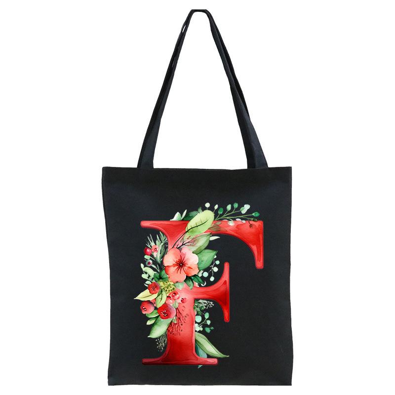 26 English letters A-Z floral print student canvas bag fashion portable shopping bag shoulder bag