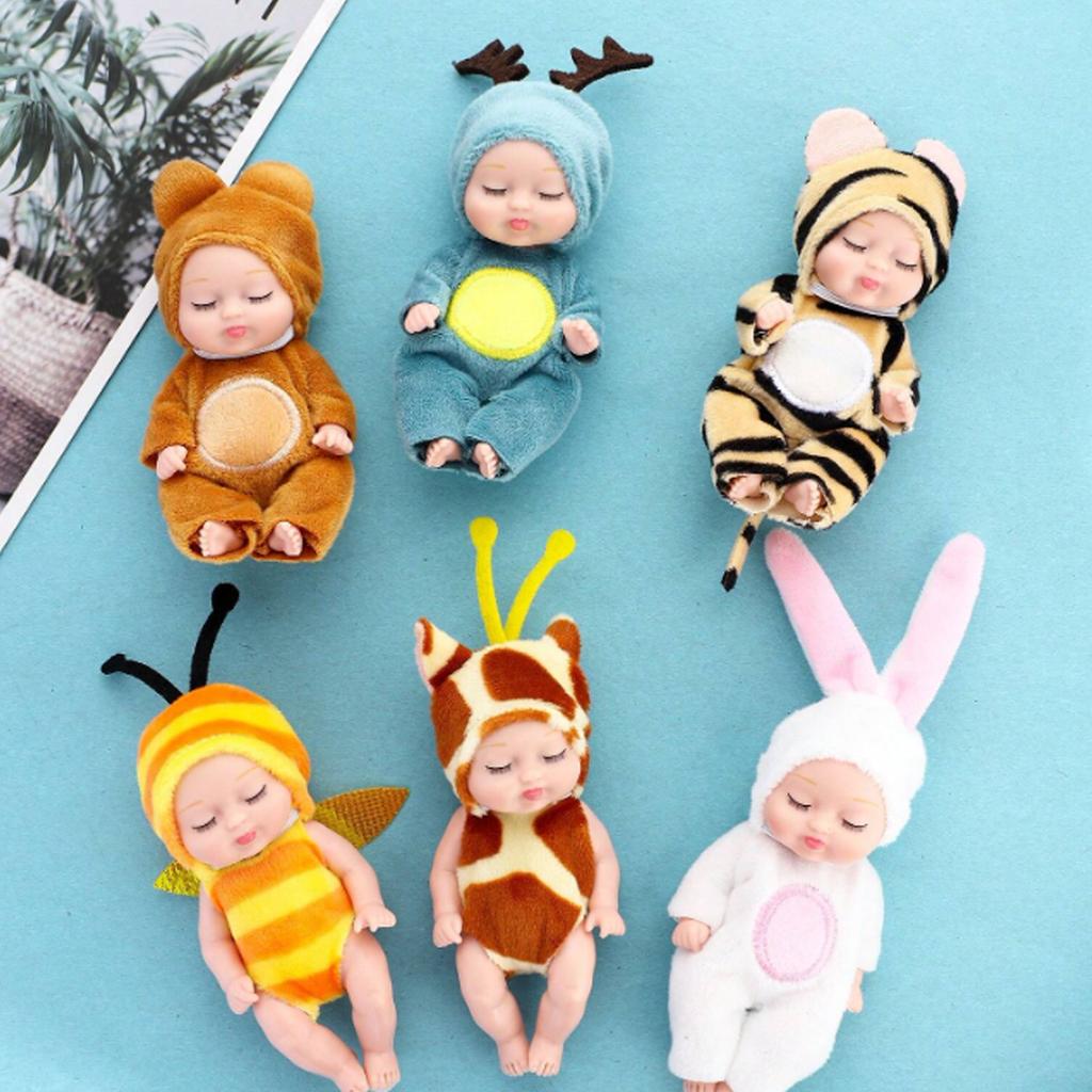 1/6pcs Mini Reborn Baby Doll Washing Realistic Baby Doll with Animal Clothing Baby Doll Toy Reborn Doll Matching Toy