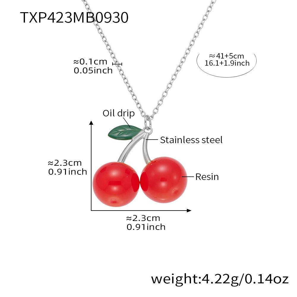 Qiong Yao Exquisite Red Cherry Ear Studs & Pendant Necklace Set