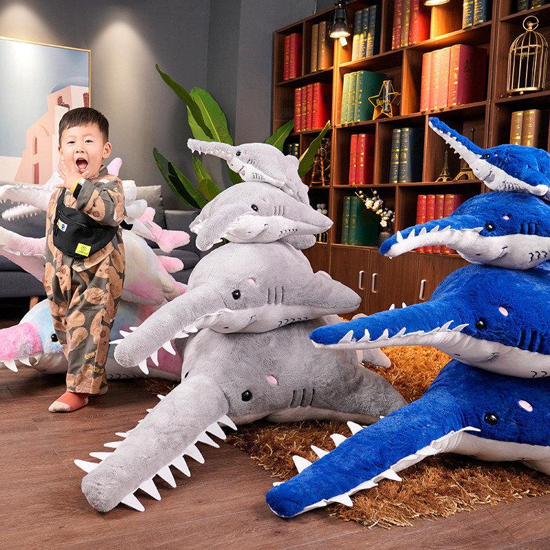 Large Simulated Sawtooth Shark Big Shark Doll Plush Toy Marine Life Blue Shark Whale Doll Rag Doll