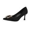 Fashion Velvet Shoes Women Work Dress Professional Black Heels 2024 Pointed Pumps Shallow Mouth Sexy Sandals Footwear Lace-Up Slip On Of