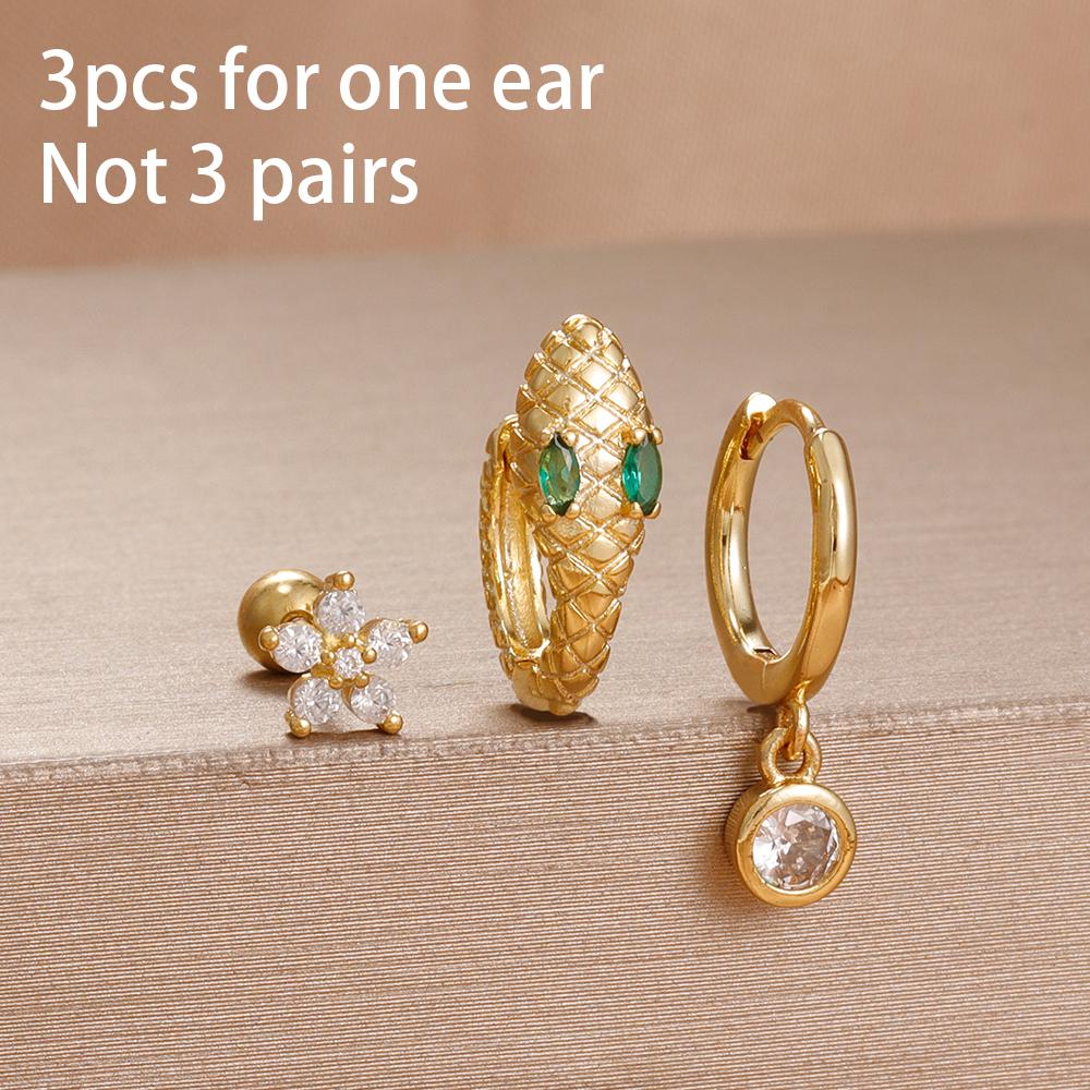 3PCS Exquisite Green CZ Zircon Water Drop Gold Color Earrings Set for Women Dainty Stackable Piercing Earring Luxury Jewelry