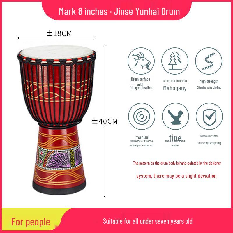 8-Inch Beginner African Drum with Goat Skin for Kindergarten Practice, Indonesia Painted Percussion.