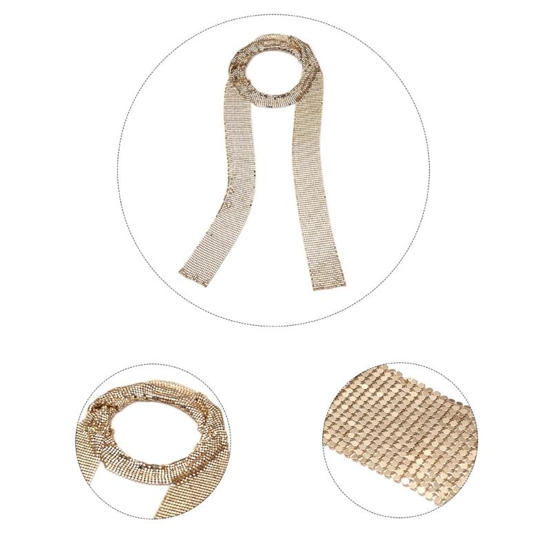 Women Glitter Sparkle-Metal Sequins Neck Tie Scarf Party Evening Long Thin Skinny Tie Shawls Neckerchief Necklace-Decor
