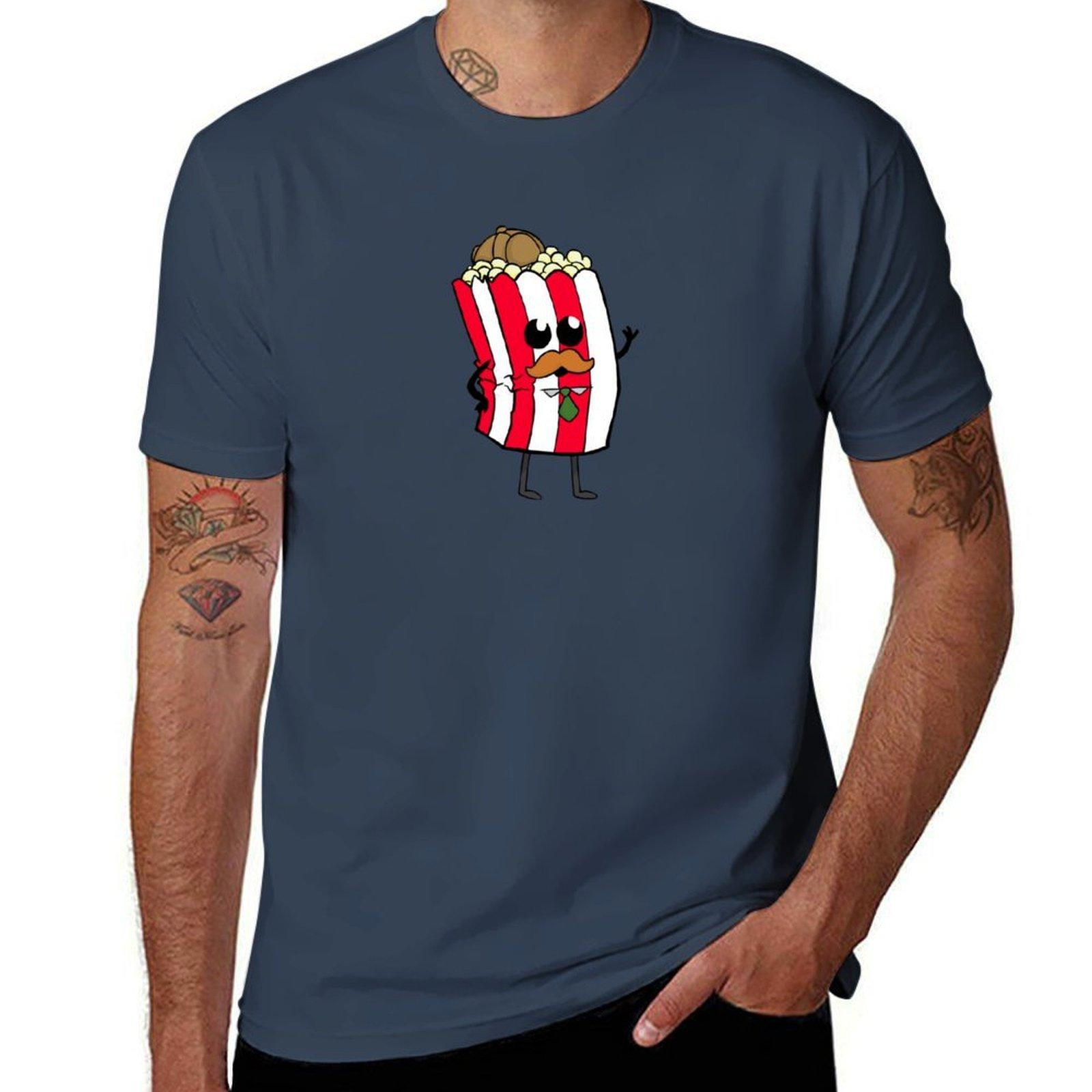 Detective Popcorn And His Buttery Goodness Tshirt Basic Daily Outfit Short Sleeve Tee S