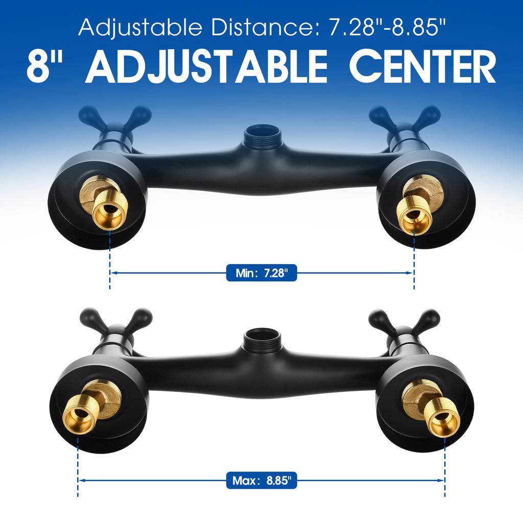 Matte Black Brass Wall Mounted Kitchen Faucet with Dual Cross Handles Swivel Spout and Ceramic Valve Core