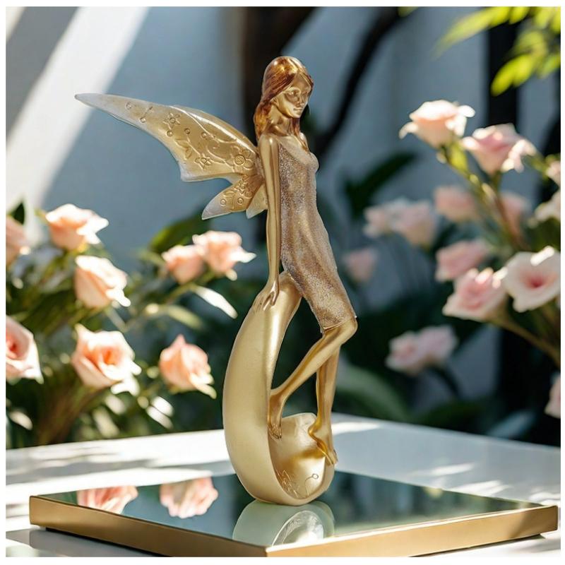 European Resin Flower Fairy Statue Cute Elf Girls Figurines Home Livingroom Table Angel Statue Ornaments Bookshelf Decoration