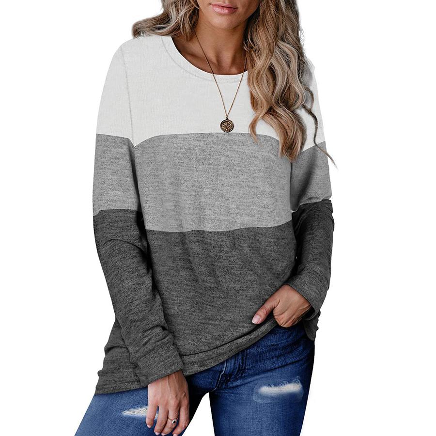 Fall/Winter New European and American Women's Clothing Women's Round Neck Pullover Color Block Sweatshirt