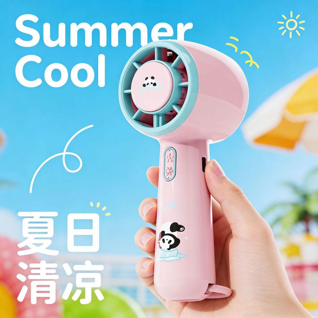 Handventilator mit Panda-Design und wiederaufladbarem Akku für Kinder, Outdoor, Reisen, Geschenk