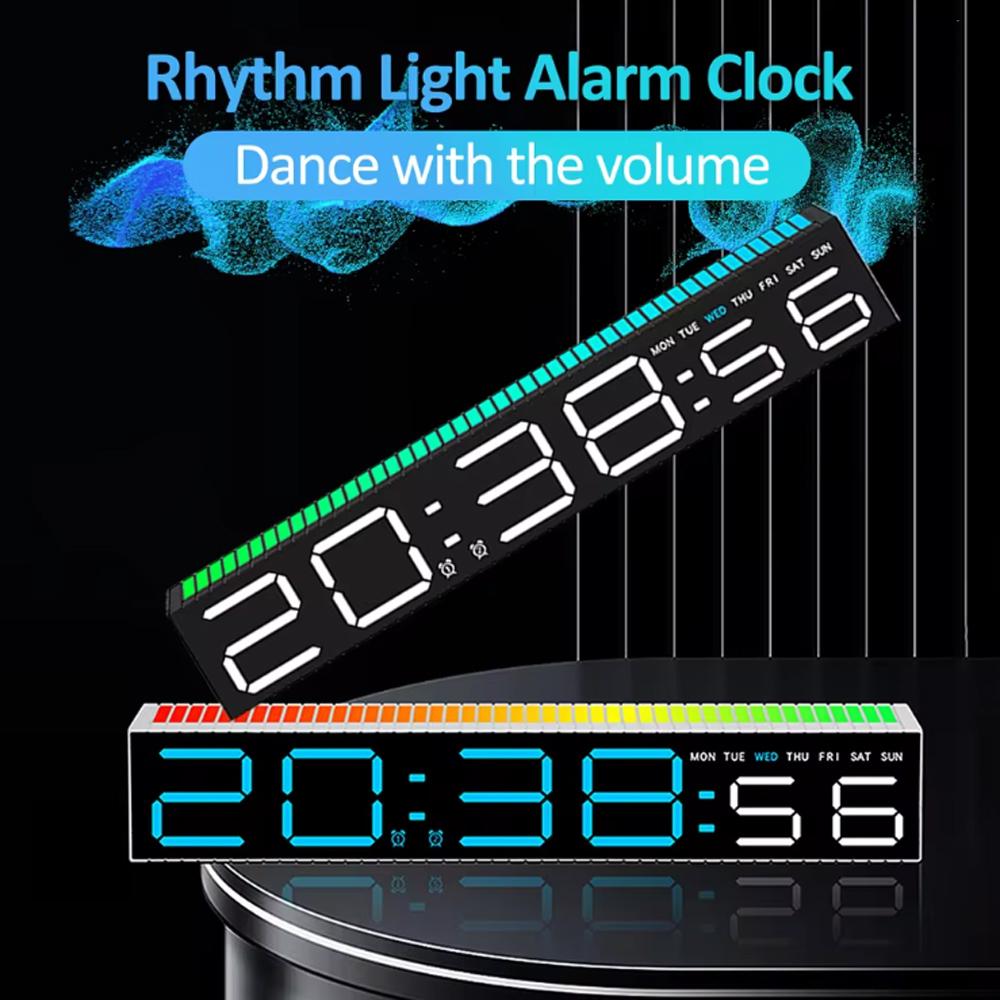 Digital LED Alarm clock with Colorful Music Rhythm Pickup Lighting Bar. Gift Table Clock for Home Decoration2