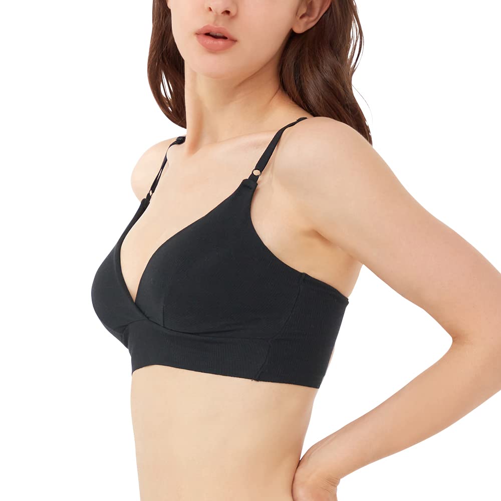 

Gunze Kira Ribbed Organic Cotton Fitte M Non-Wired Bra, Labo, Material, Blend, Bralette, KB5092N, Women s, Black, чёрный