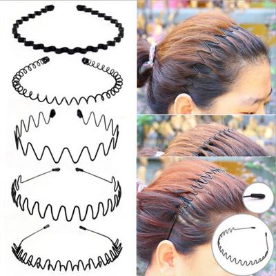 5/8/10Pcs Black Metal Headbands Unisex Spring Wavy Hairband Non-Slip Sports Hair Hoop for Men Women Fitness Daily Wear