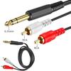 1/4" Insertkabel, 6,35mm TRS Stecker auf Doppel-Cinch-Audio Y-Splitter-Kabel, 1/4-Zoll Stereo- auf 2xCinch vergoldeter Stecker