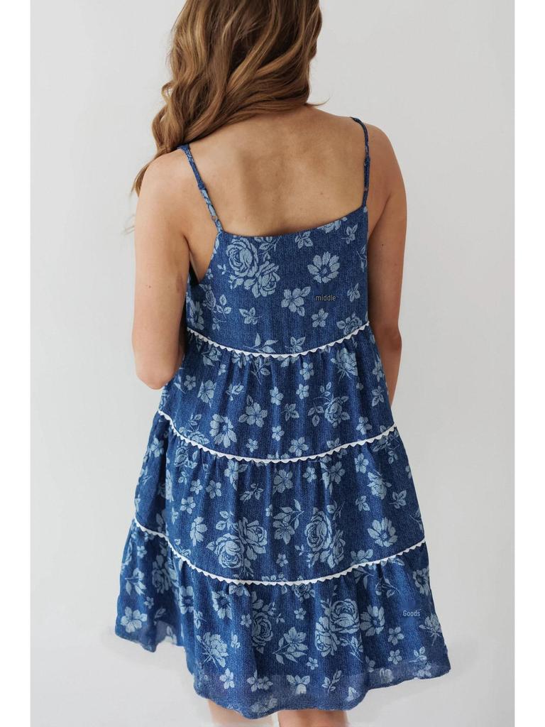 25th Anniversary Cross-Border A-Line Denim Dress - Women's Spaghetti Strap Pleated Backless Tank Top