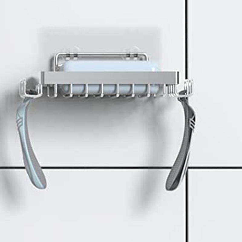 

Wall Mounted Soap Rack Soap Shampoo Shower Tool Holder Stainless Steel Sponge Dish With Hooks Bathroom Kitchen With Adhesive серебряный