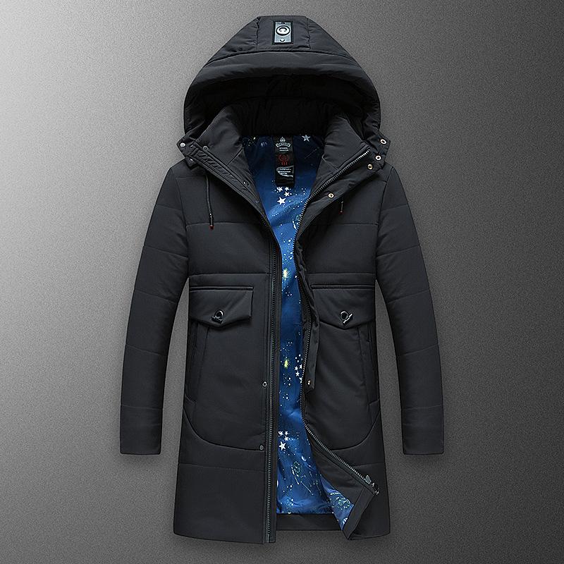 Men's New Winter Large Cotton Coat Men's Fashion Hooded Thickened Mid-length Youth Casual Large Size Cotton Coat Trend