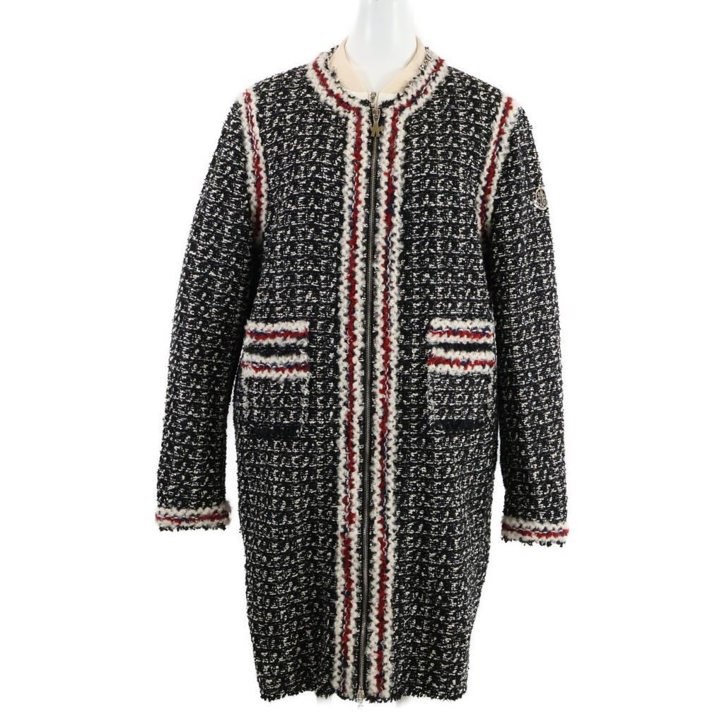 Moncler GAMME ROUGE [Good Condition] ONTARIO GIUBBOTTO Light Down Jacket X Tweed Collarless Coat 4 Black seriesUsed