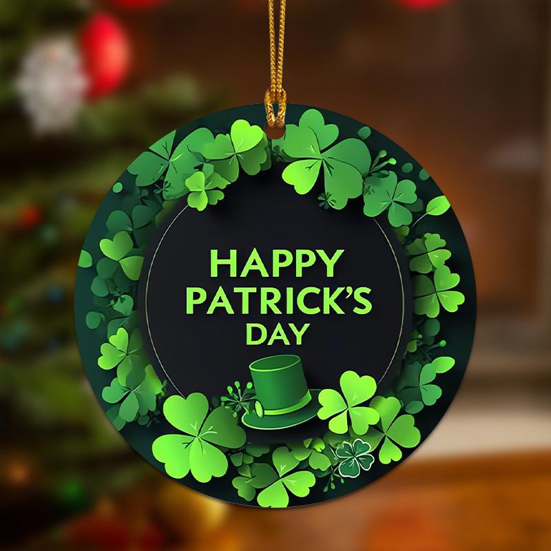 2D Flat "Happy St. Patrick's Day" Acrylic Decorative Sign, Green Leprechaun Hat & Lucky Shamrock Design, Home Decor Plaque Hanging Wall Art Decorative