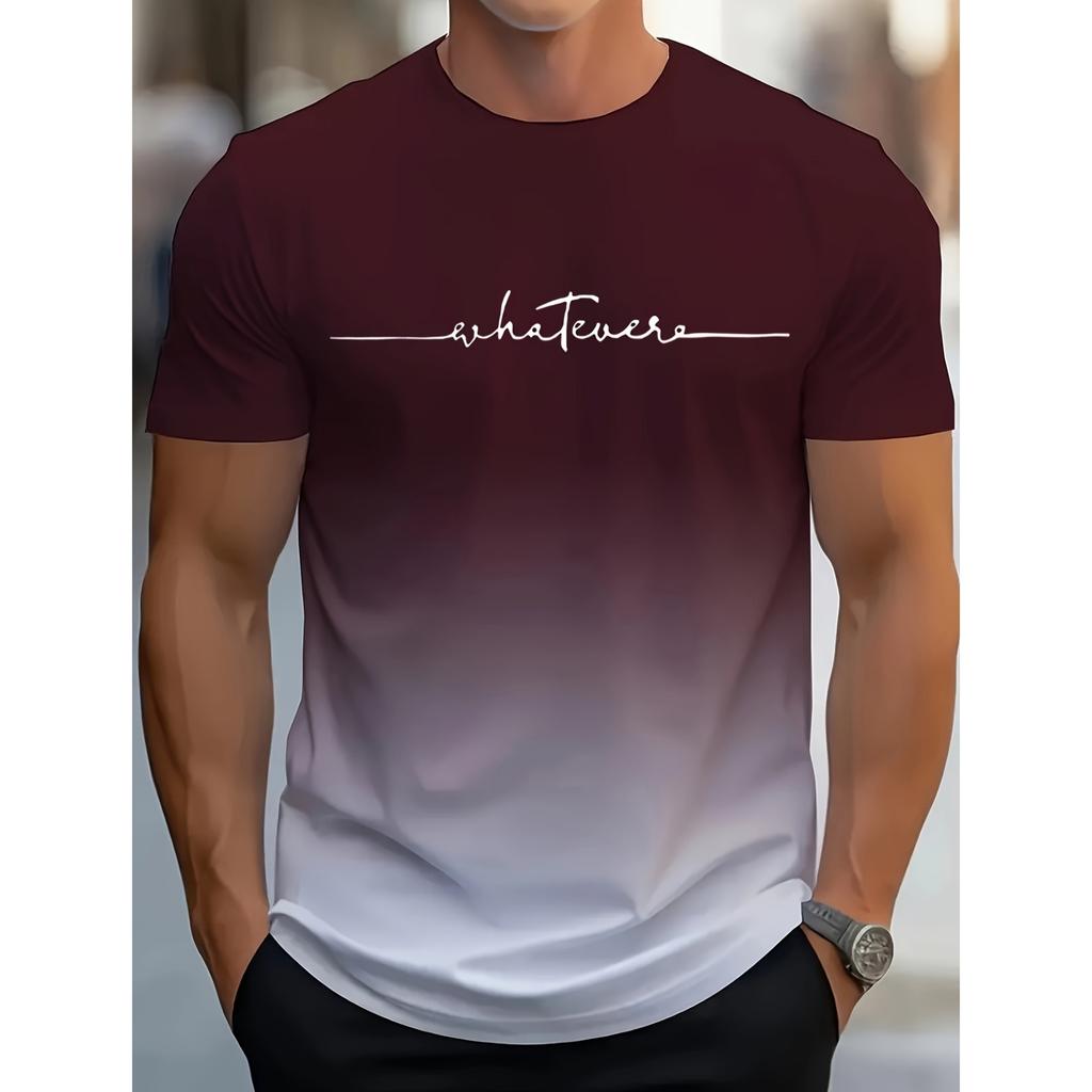 Summer Fashion Men's Clothing Trendy Design Gradient Color Letter Print T-Shirt Top Breathable Soft Short Sleeve Menswear