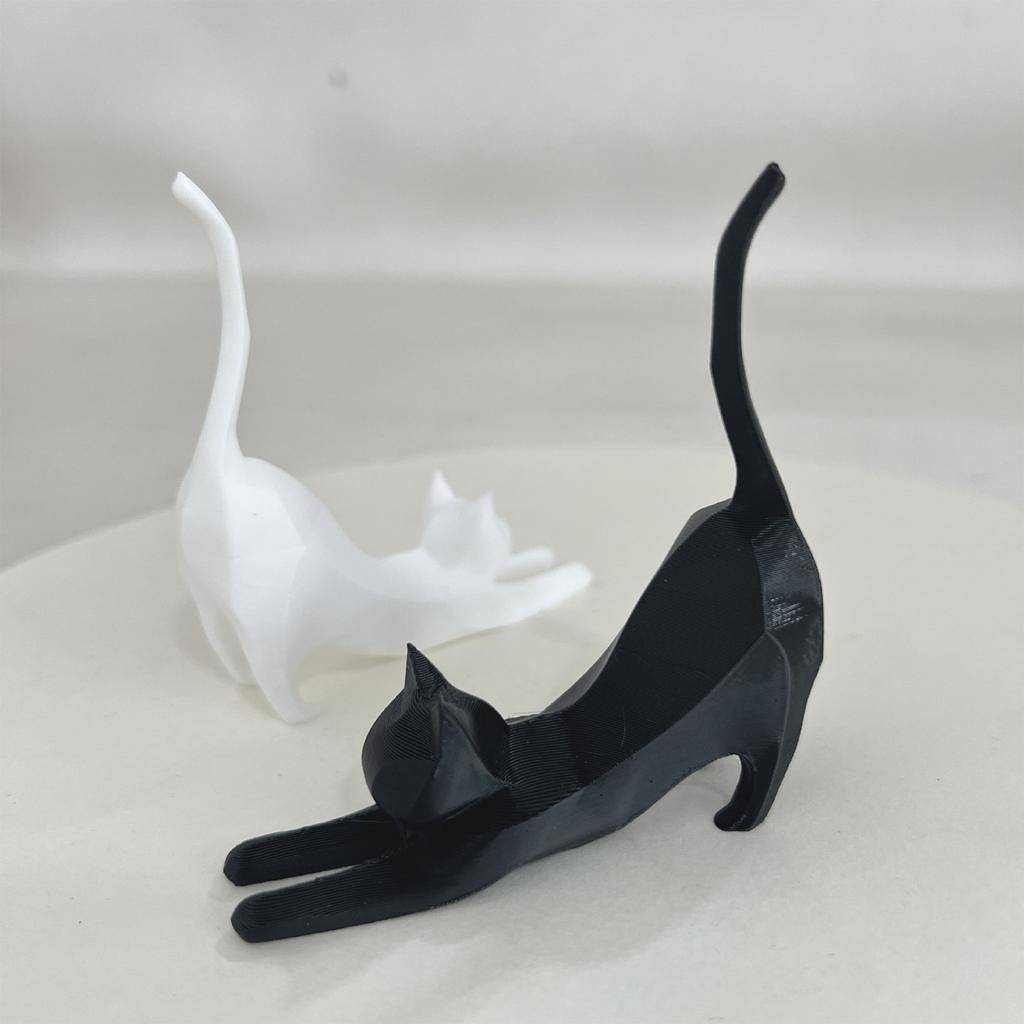 Kleine Uitrekkende Kat Beeldje Uitrekhouding Miniatuur Decor voor Slaapkamer en Boekenplank Decor