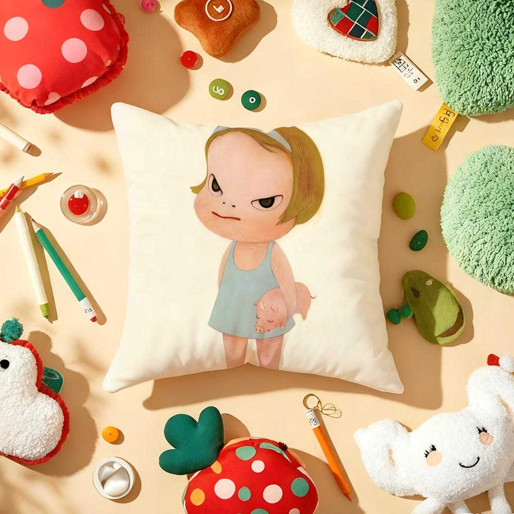 Yoshitomo NNaraS Anime Cushion Cover Plush Fabric Soft DoubleSided Printed Sofa Warm Winter Home Gift Pillow Cover