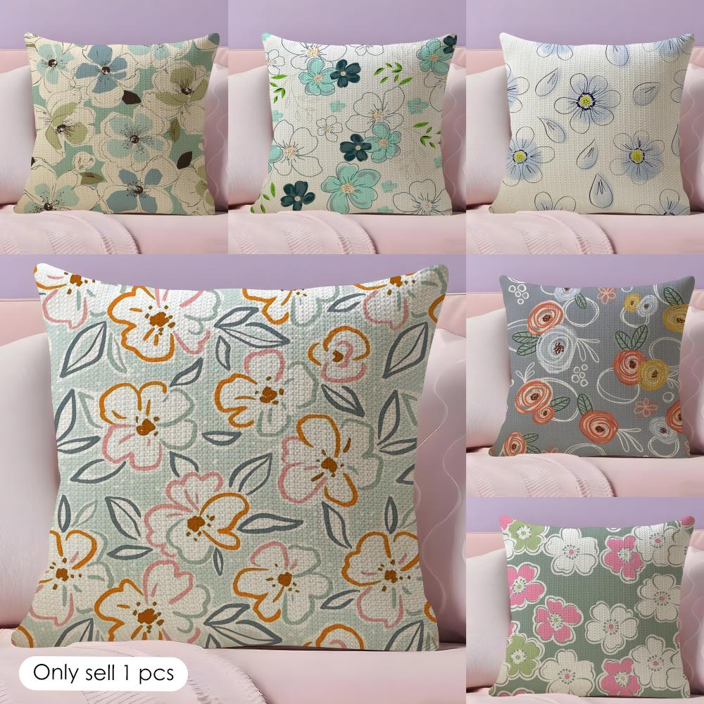 Simple and elegant flowers Cushion Cover Natural Linen Pillow Cover DoubleSided Print Cushion Cover for Sofa Home Decor