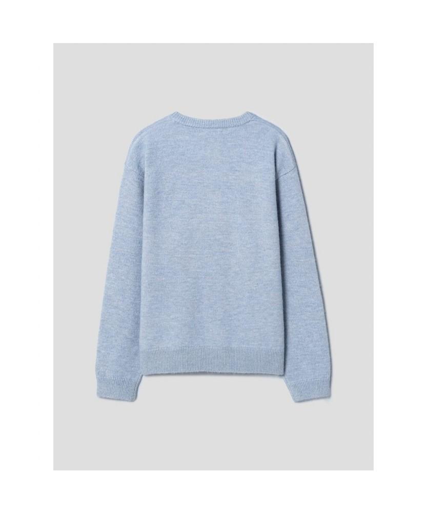 8SECONDS Wool Blend Henley Neck Knit Pullover Sky Blue