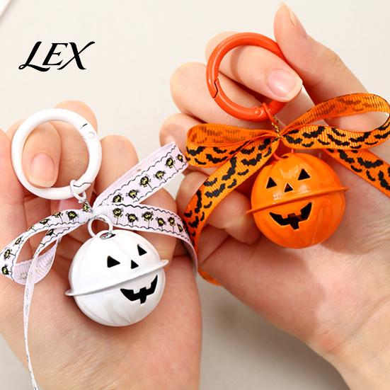 Hanging Pumpkin Bell Keychain Halloween Keychain, Hollow Head Key Ring Decorative with Ribbon Bow, Backpacks Charm for Holiday Party Decoration