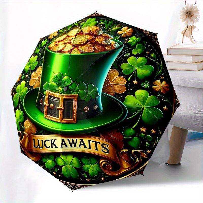 Leprechaun's Treasure: Green Hat with Gold CoinsUmbrella, Portable 3-Fold Compact Umbrella for Men & Women Gift